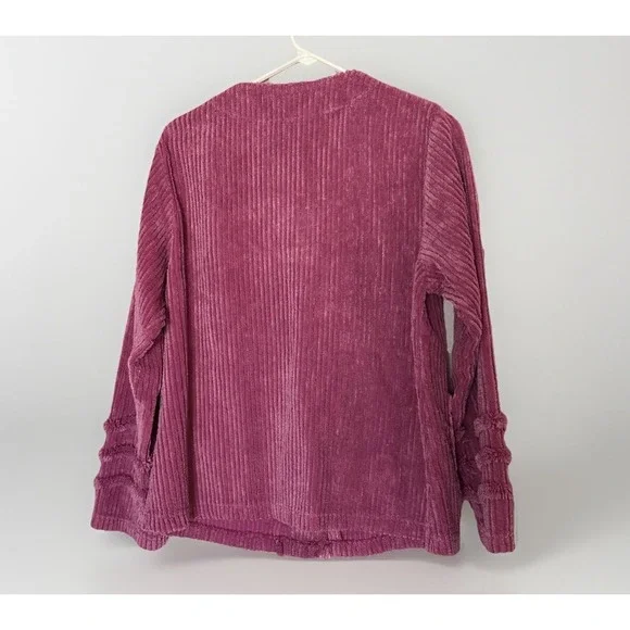 Vermont Country Store Chenille Cardigan Womens L Pink Floral Embroidered Cottage - Picture 2 of 4